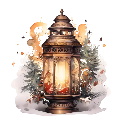Glowing Lantern with Holiday Decorations