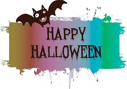 Colorful Happy Halloween Sign with Flying Bat