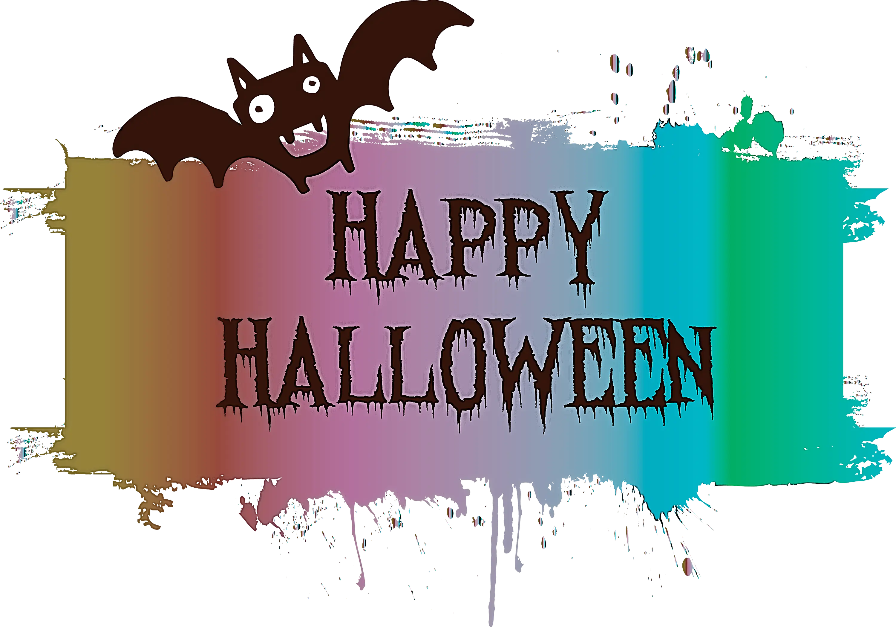 Colorful Happy Halloween Sign with Flying Bat