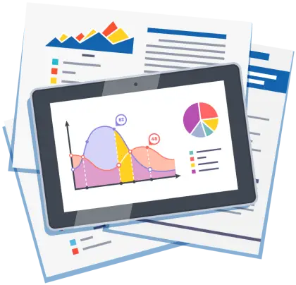 Tablet with Graphs and Data Analysis