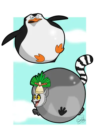 Cartoon Penguin and Lemur Characters