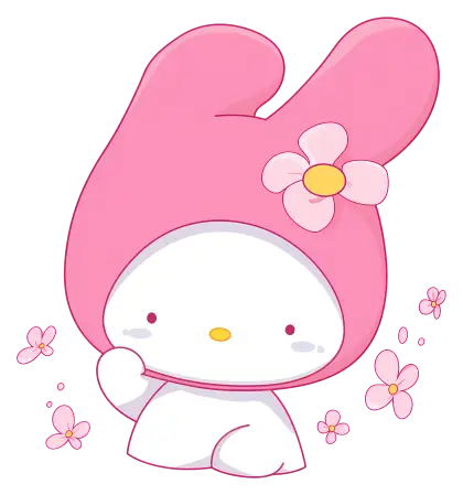 Cute Character with Flower in Pink and White