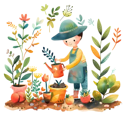 Gardener Watering Plants in a Garden