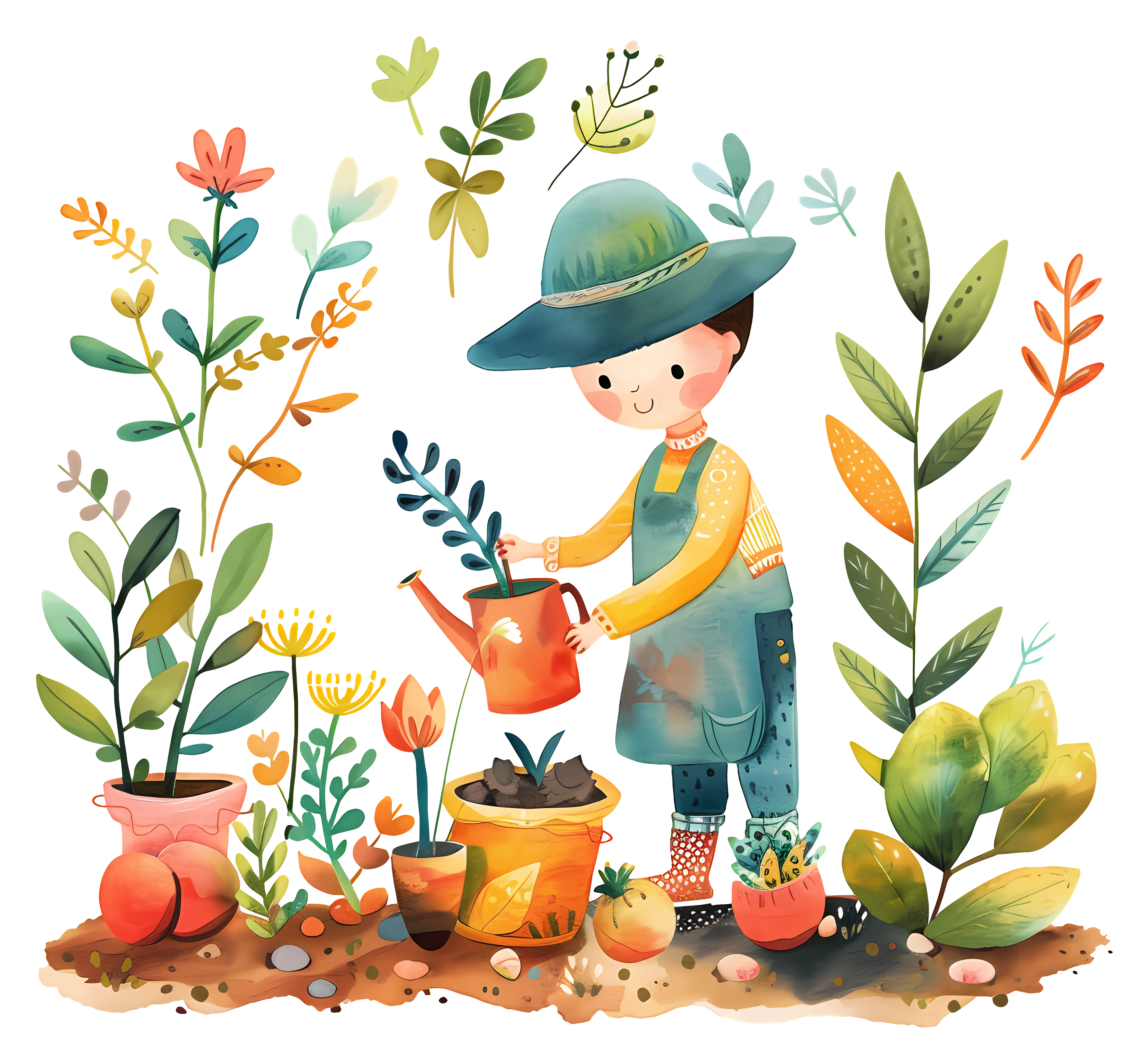 Gardener Watering Plants in a Garden