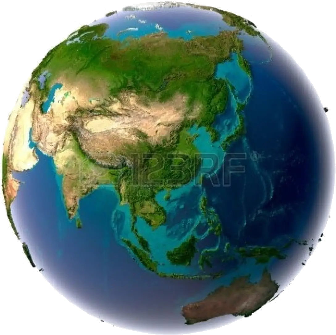 Detailed Illustration of Earth Globe Focused on Asia