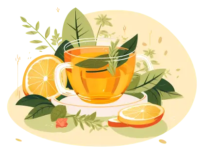 Herbal Tea with Lemon and Leaves Illustration