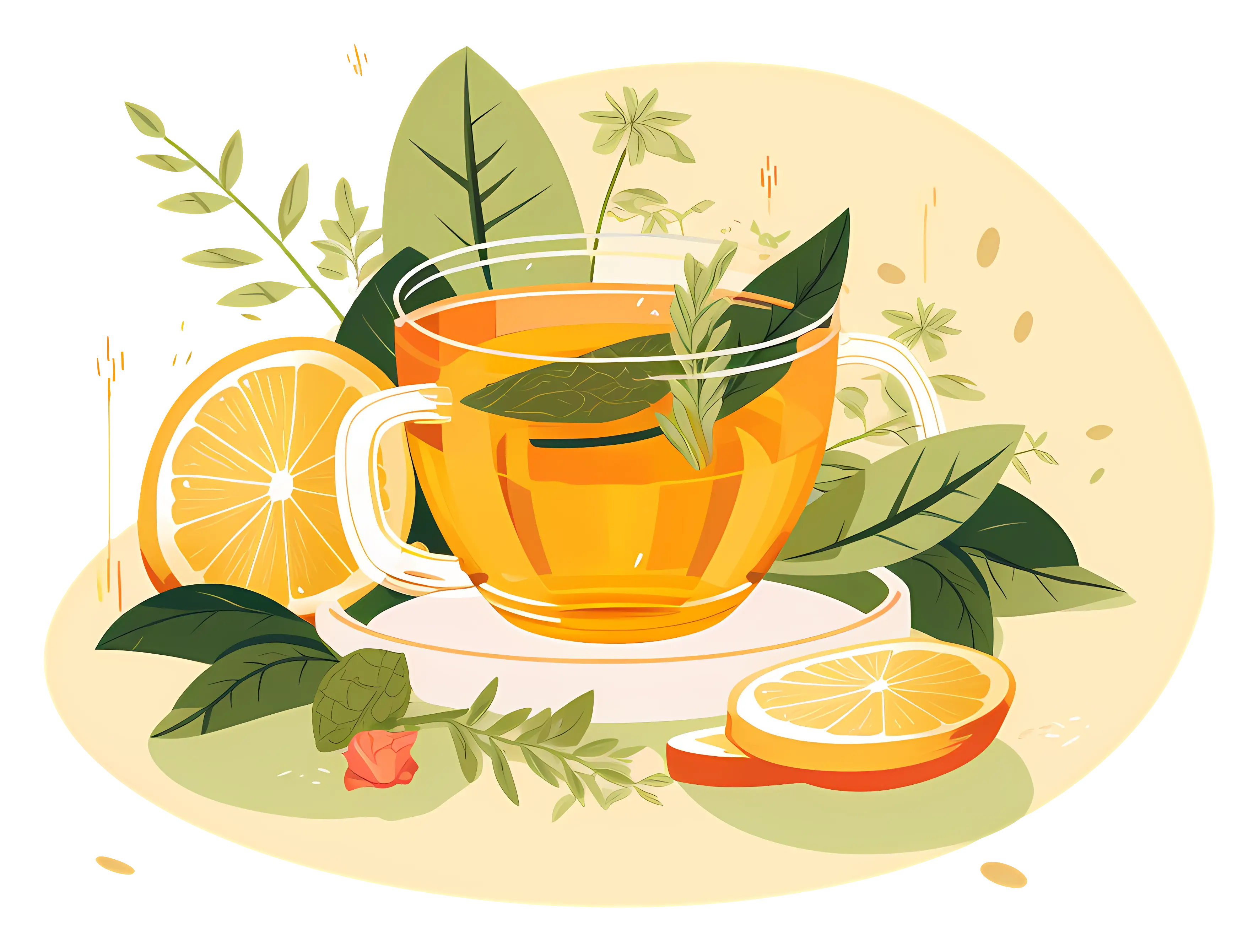 Herbal Tea with Lemon and Leaves Illustration