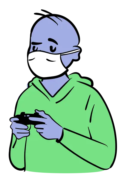 Cartoon of Masked Gamer Playing Video Games