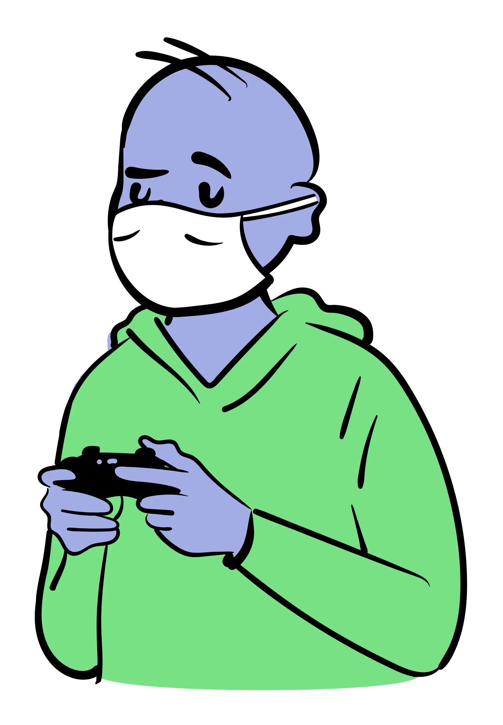 Cartoon of Masked Gamer Playing Video Games