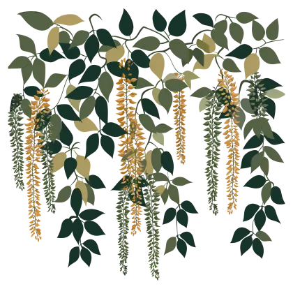 Hanging Leaves and Branches Decorative Scene