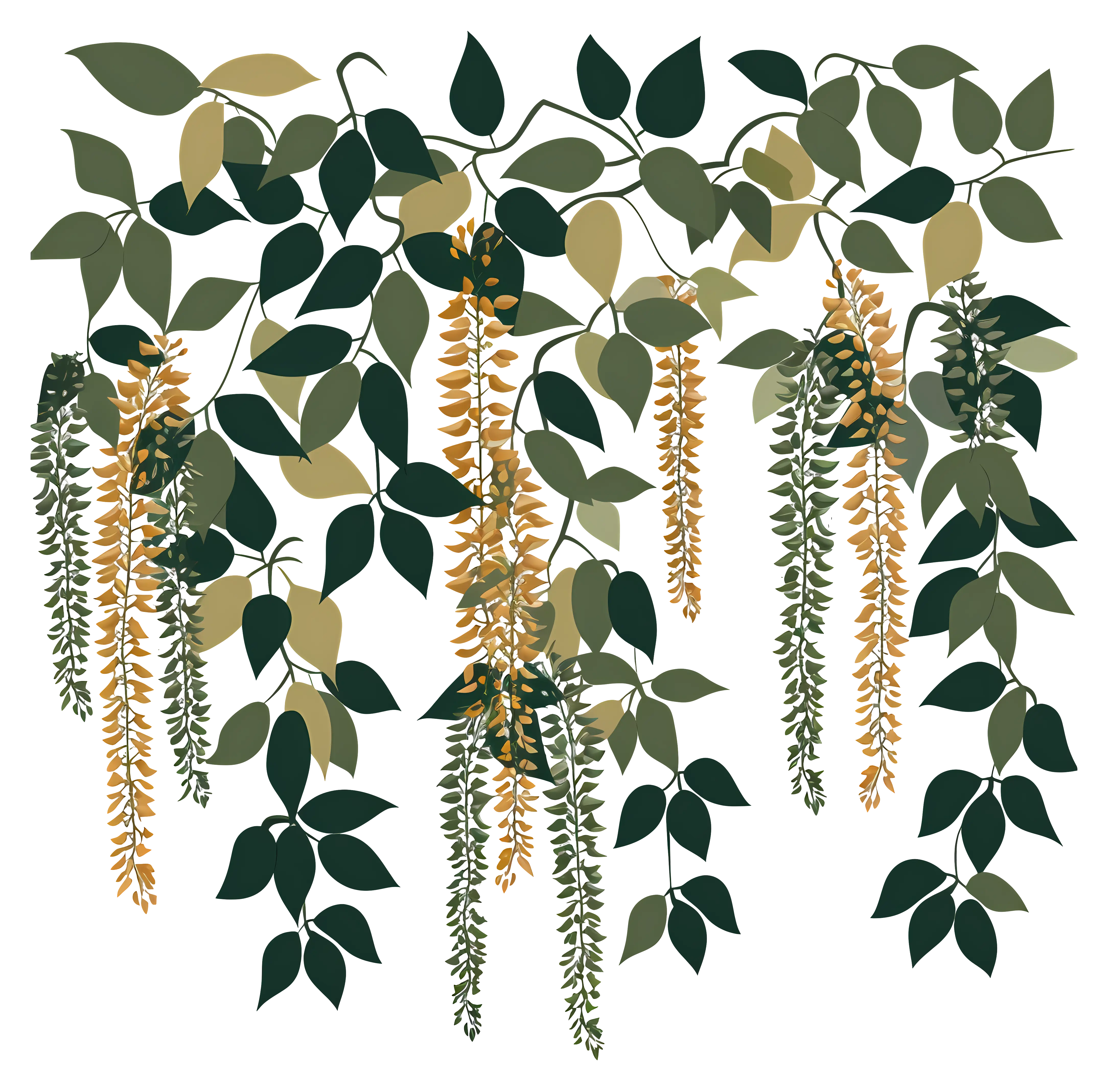 Hanging Leaves and Branches Decorative Scene