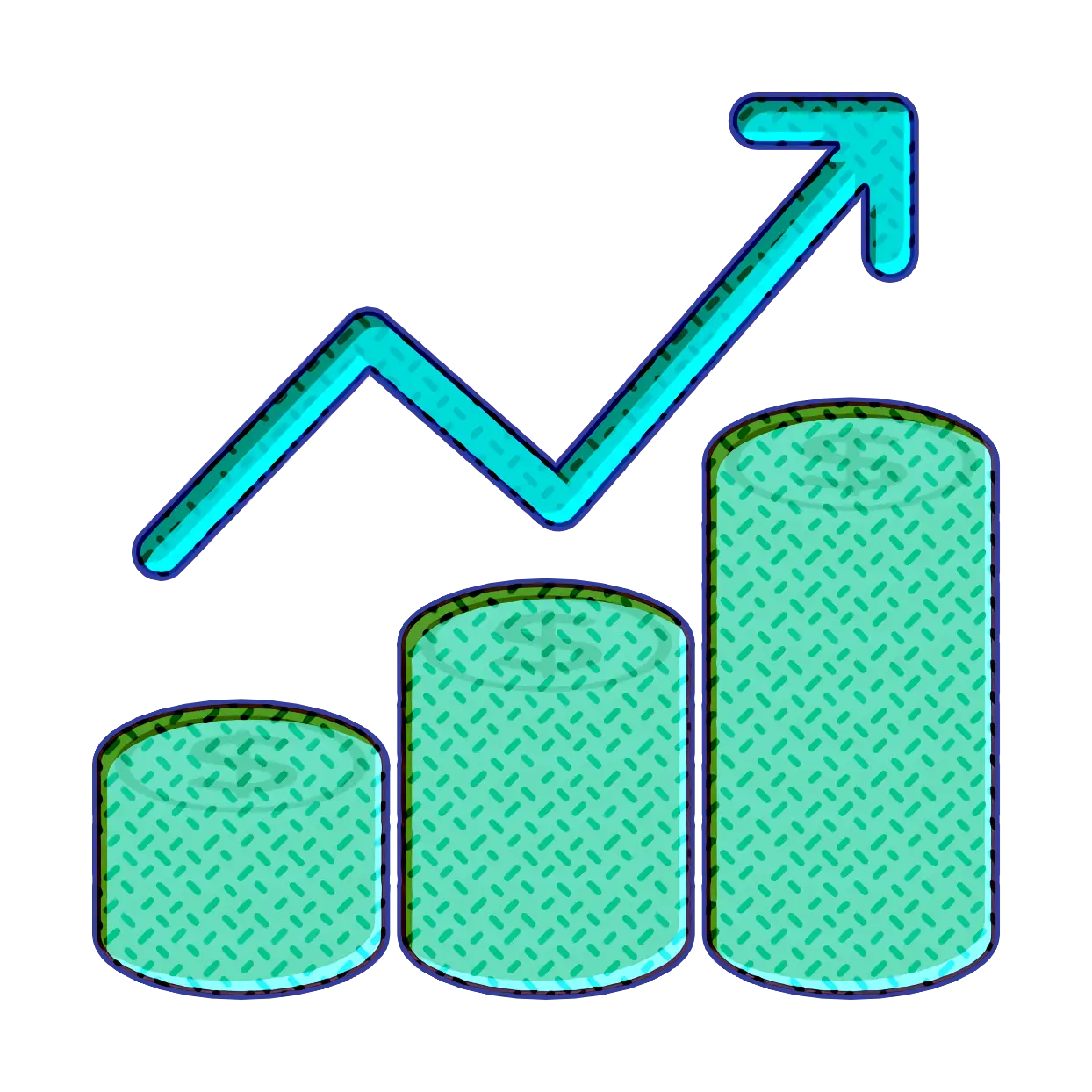 Blue Upward Arrow with Bar Chart Icon