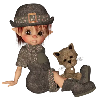 Cute Elf with Toy Cat