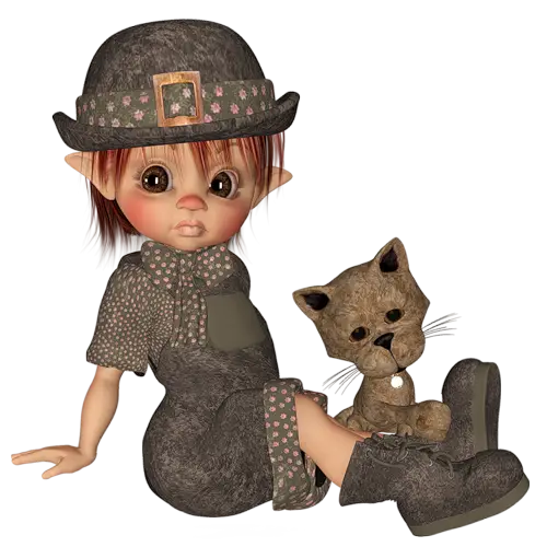 Cute Elf with Toy Cat