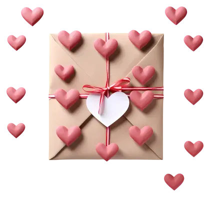 Romantic Gift Box Decorated with Hearts and Ribbon