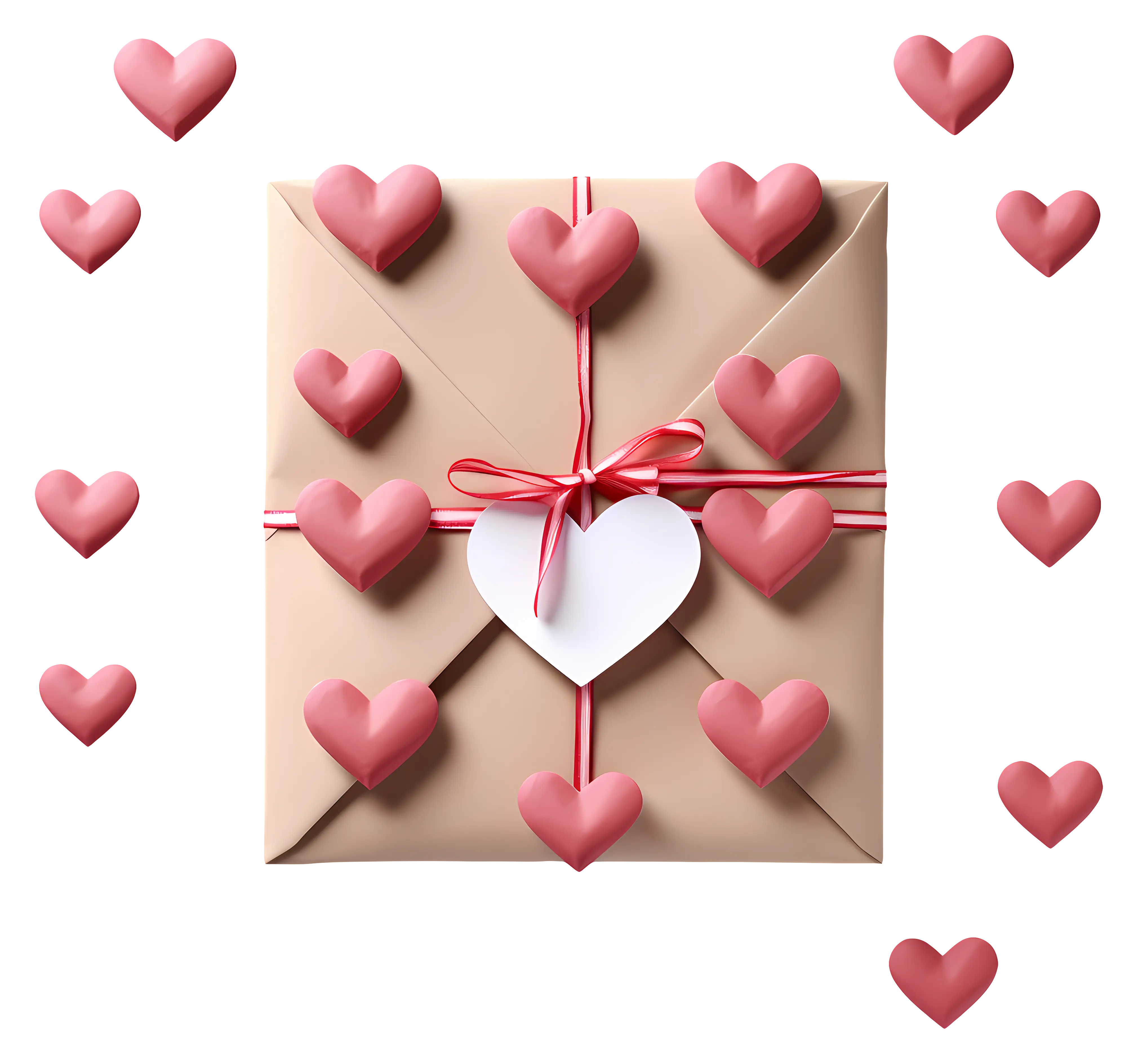 Romantic Gift Box Decorated with Hearts and Ribbon