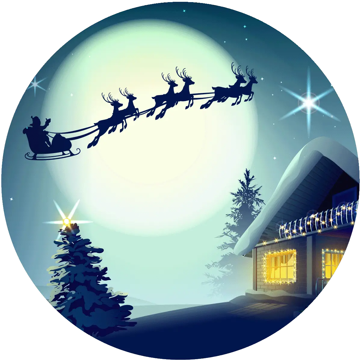 Santa's Sleigh Flying Over a Moonlit Night