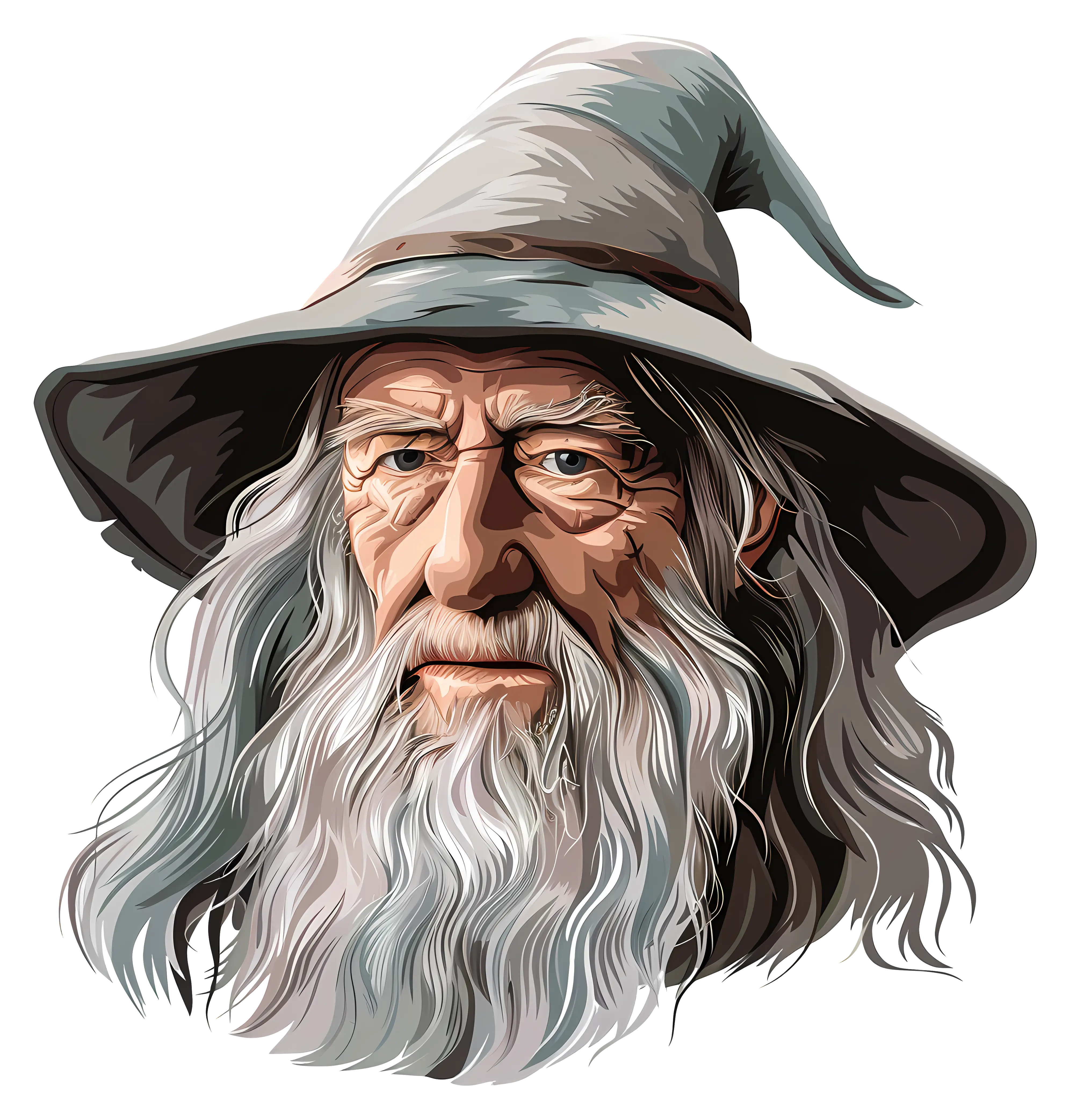 Bearded Man in Wizard's Hat Illustration