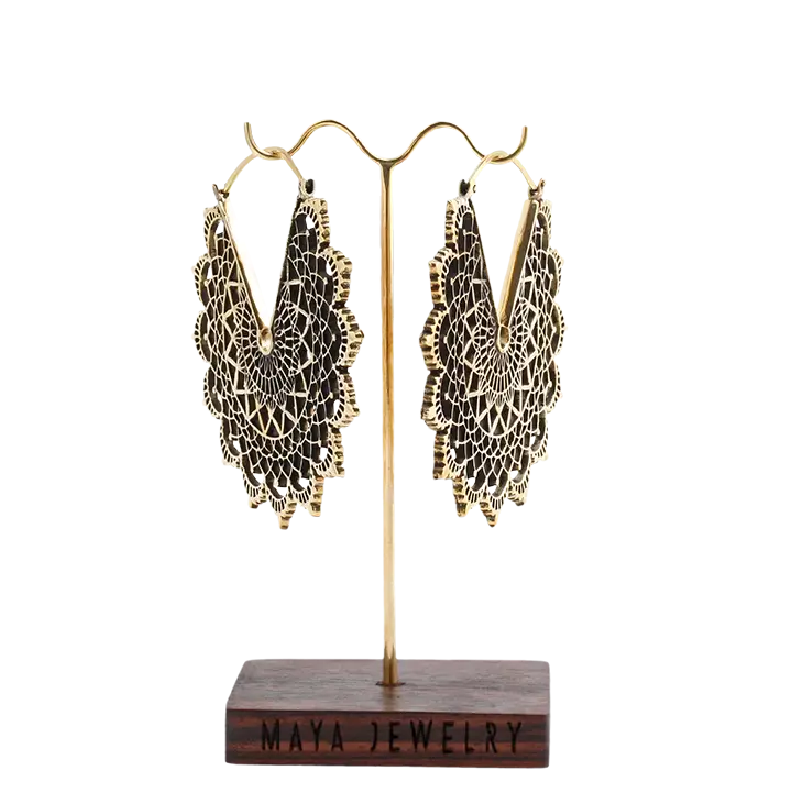 Elegant Gold Earrings on Display Stand
