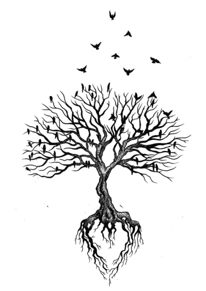 Tree with Birds and Roots