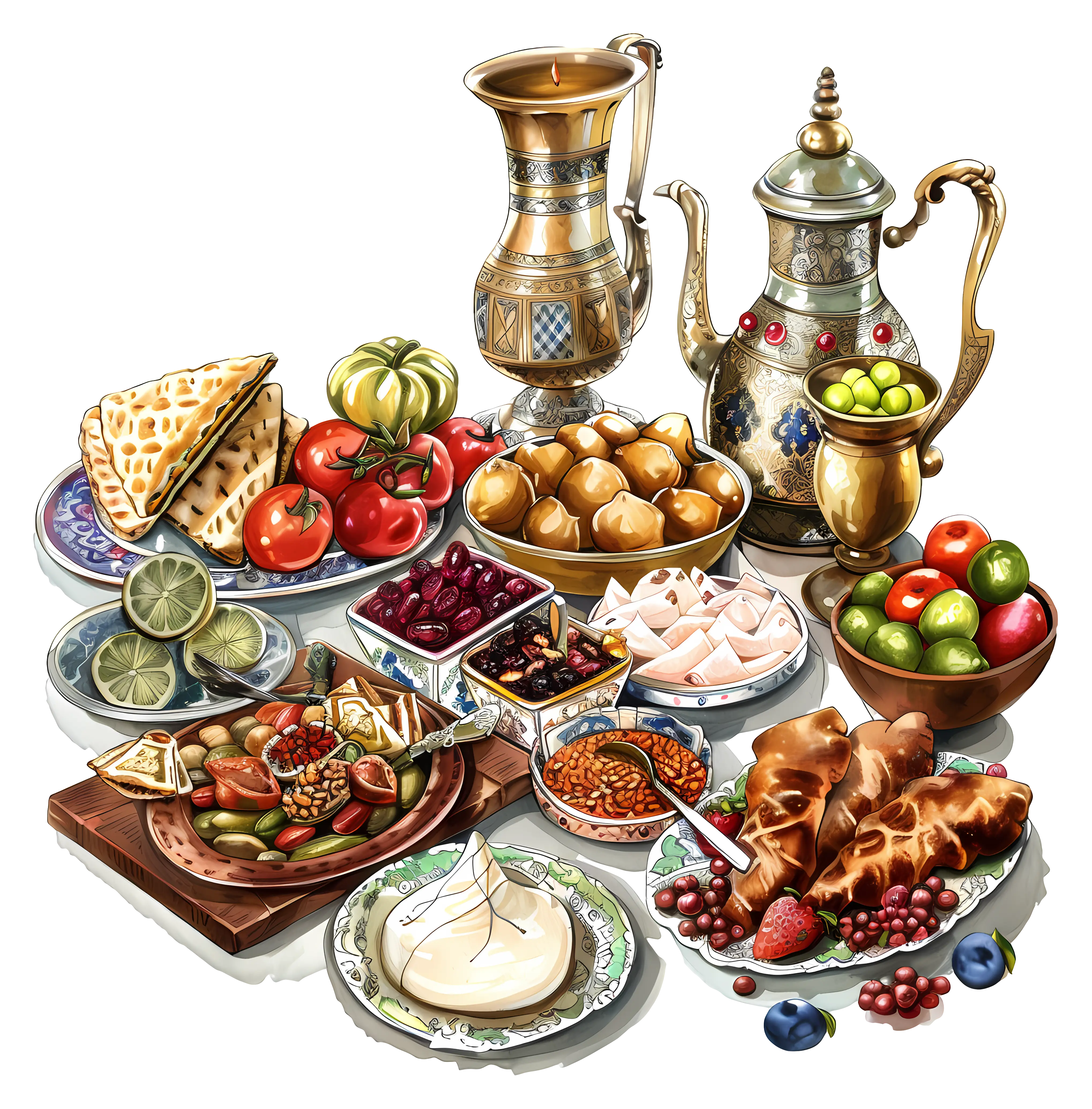 Delicious Breakfast Spread with Tea Pot