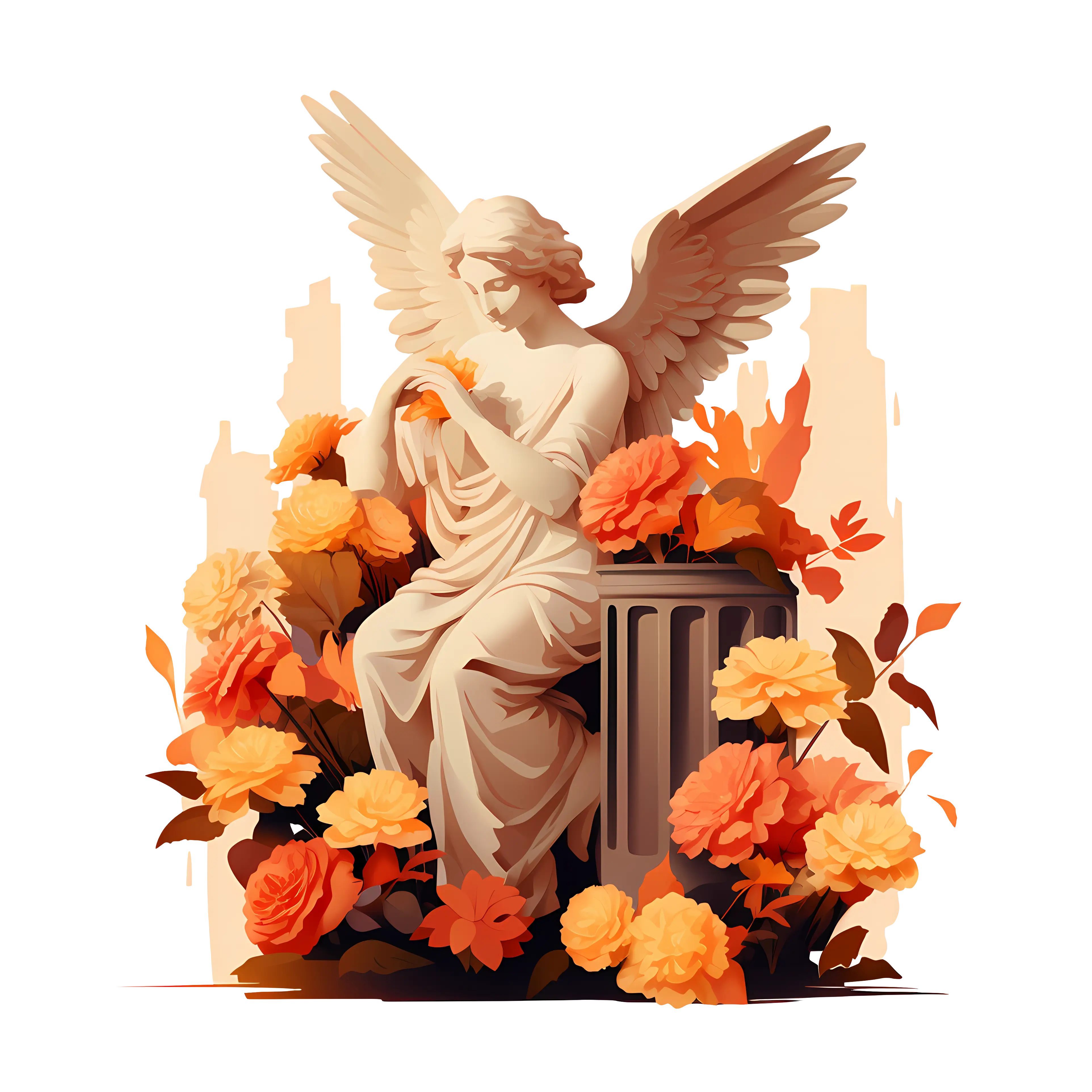 Angel Statue with Flowers