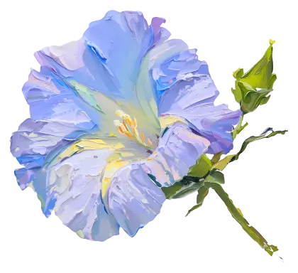 Illustrative Blue Flower Painting with Petals