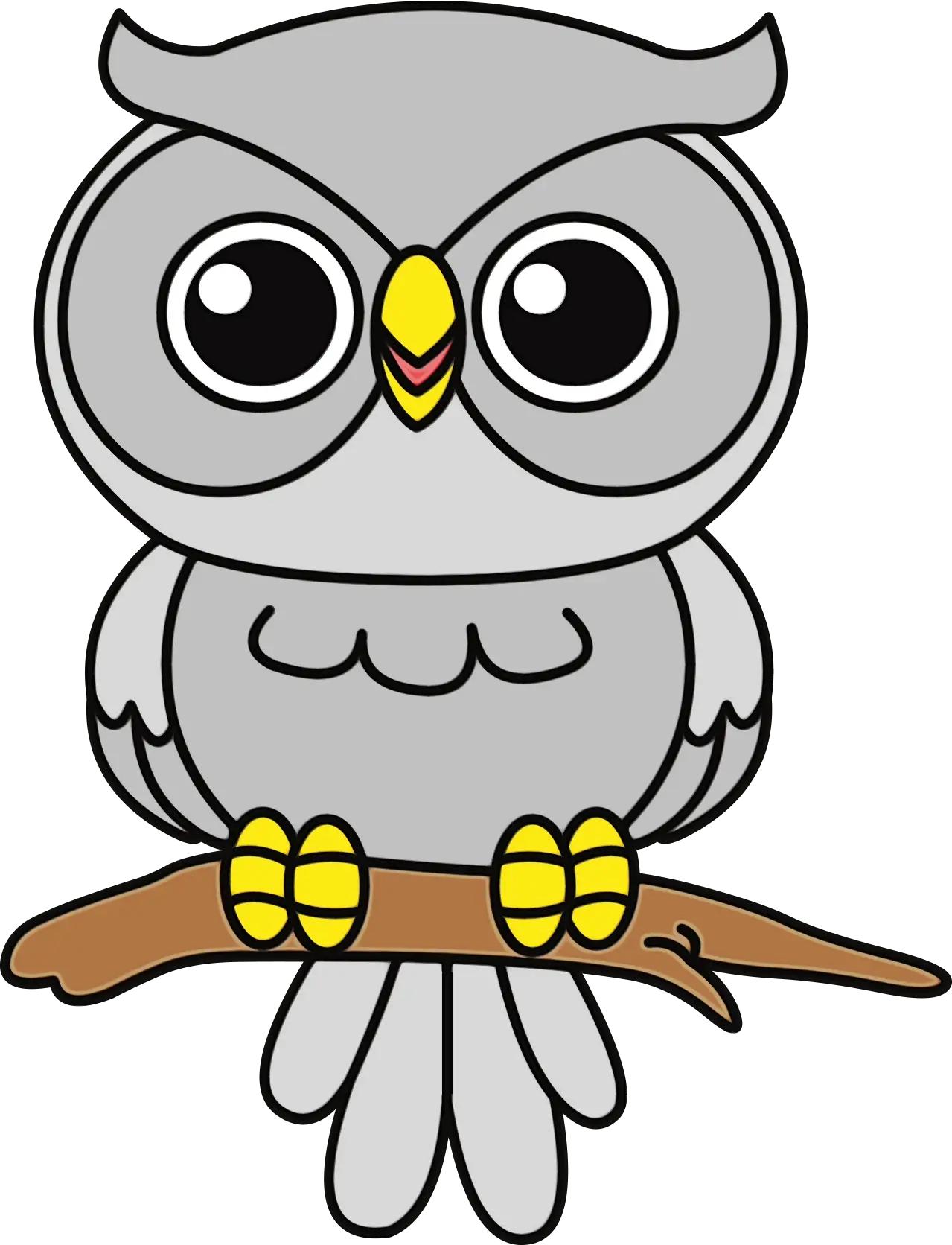 Gray Cartoon Owl Perched on a Branch