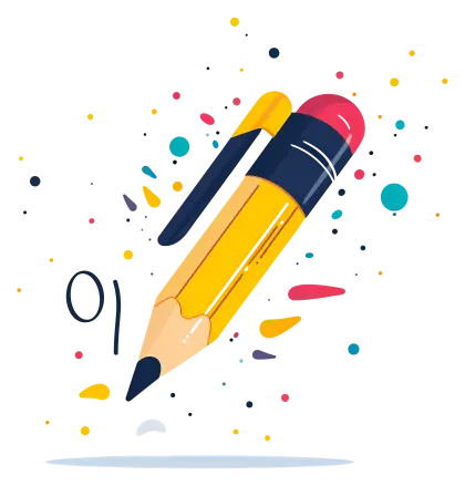 Colorful Pencil and Pen with Splashes