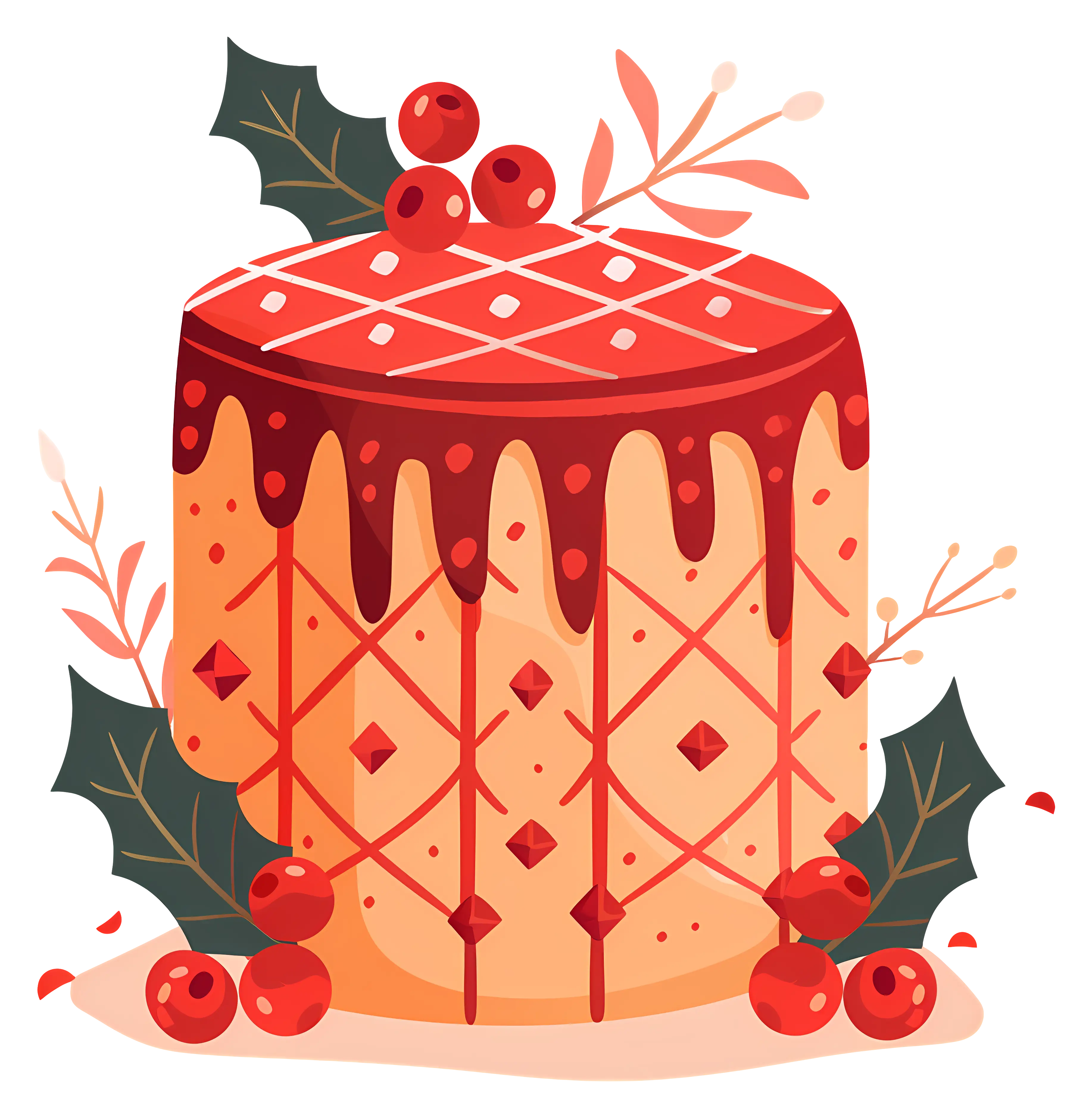Holiday Cake with Holly and Berries