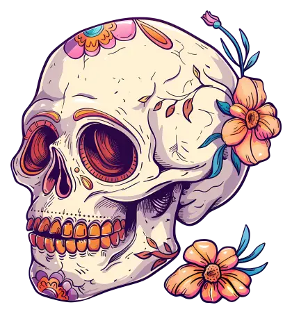 Colorful Floral Decorated Skull Illustration