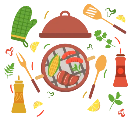Barbecue Grill with Food and Utensils