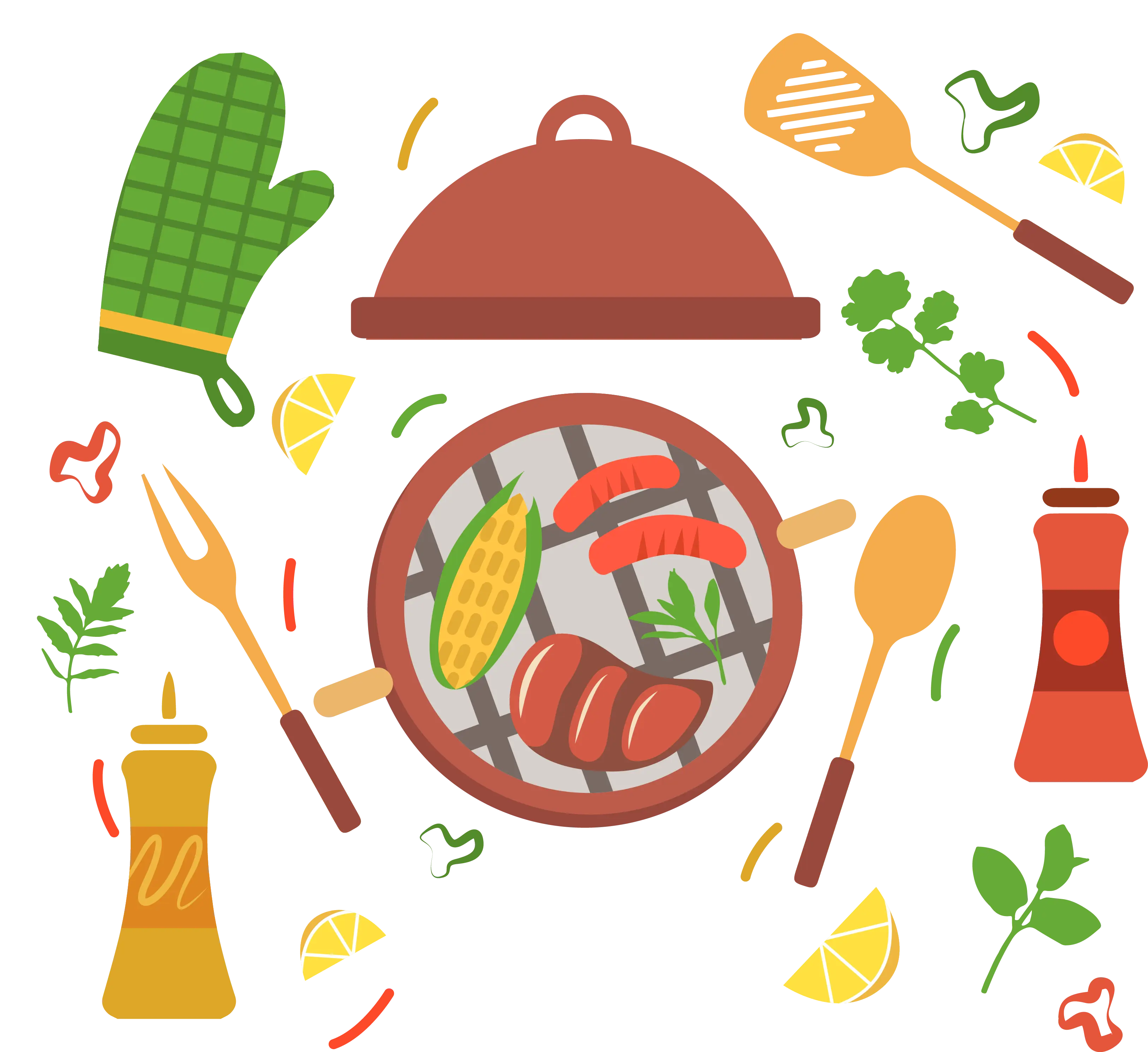 Barbecue Grill with Food and Utensils