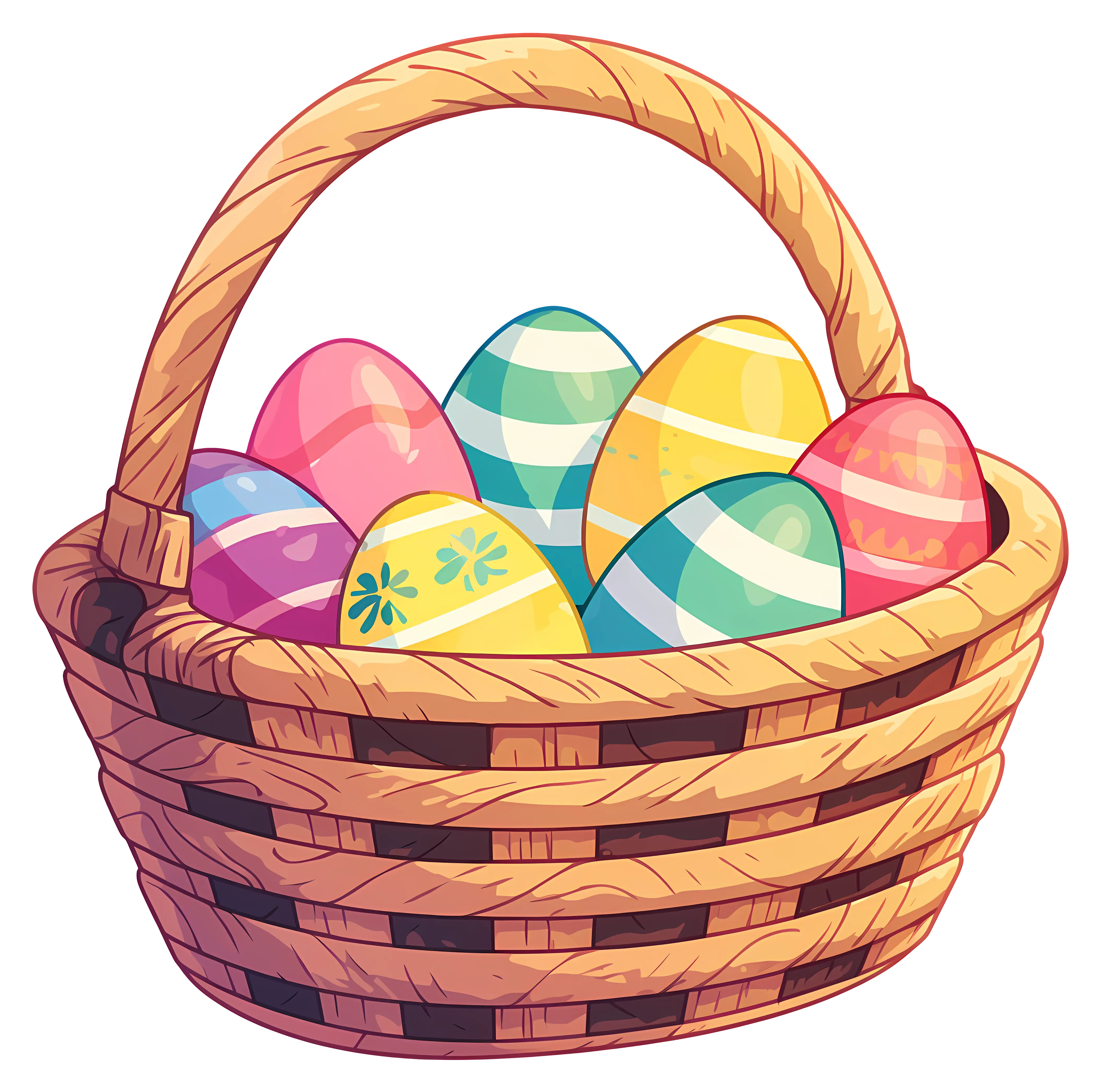 Colorful Easter Eggs in a Basket