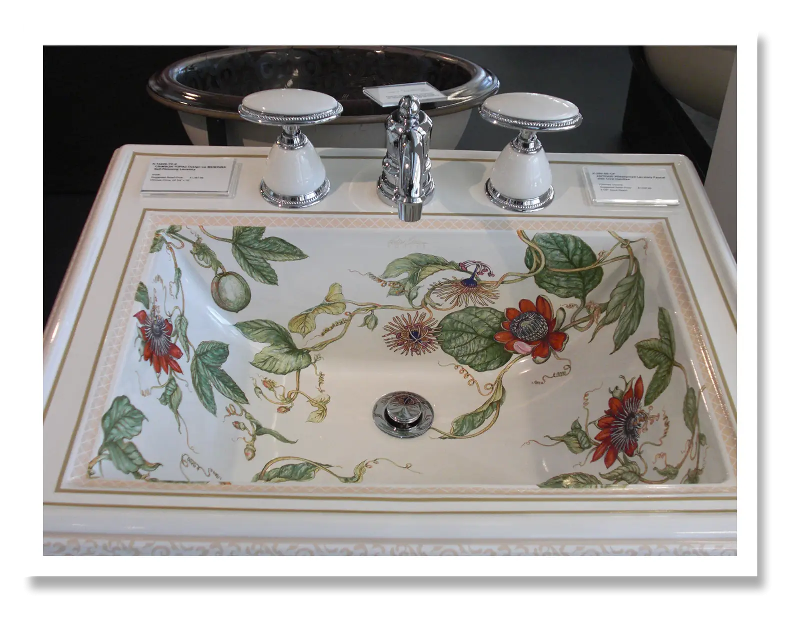 Decorative Ceramic Sink with Floral Design