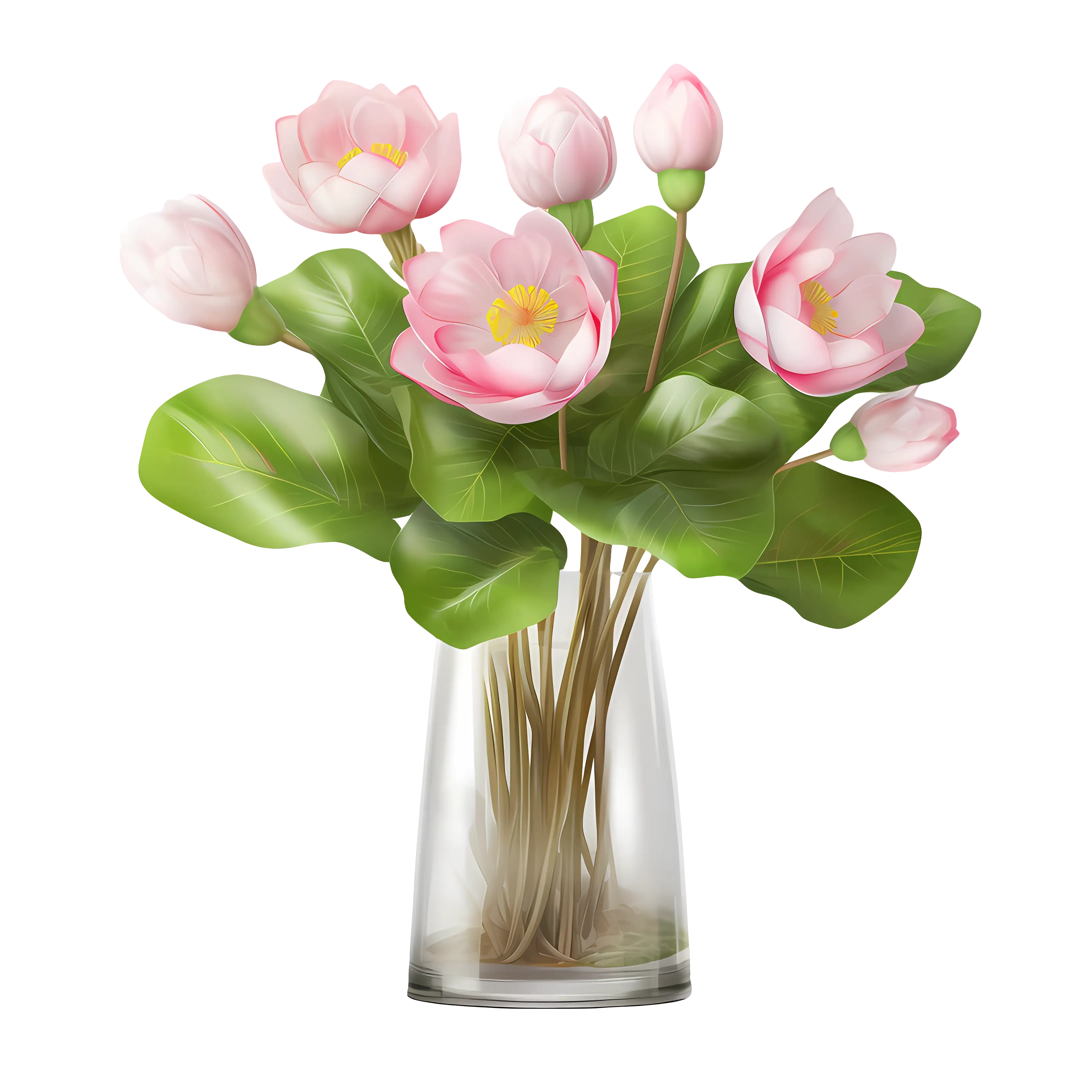 Elegant Lotus Flowers in Glass Vase