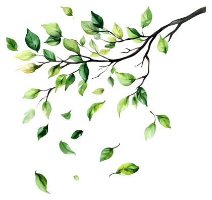 Green Leafy Branch with Falling Leaves