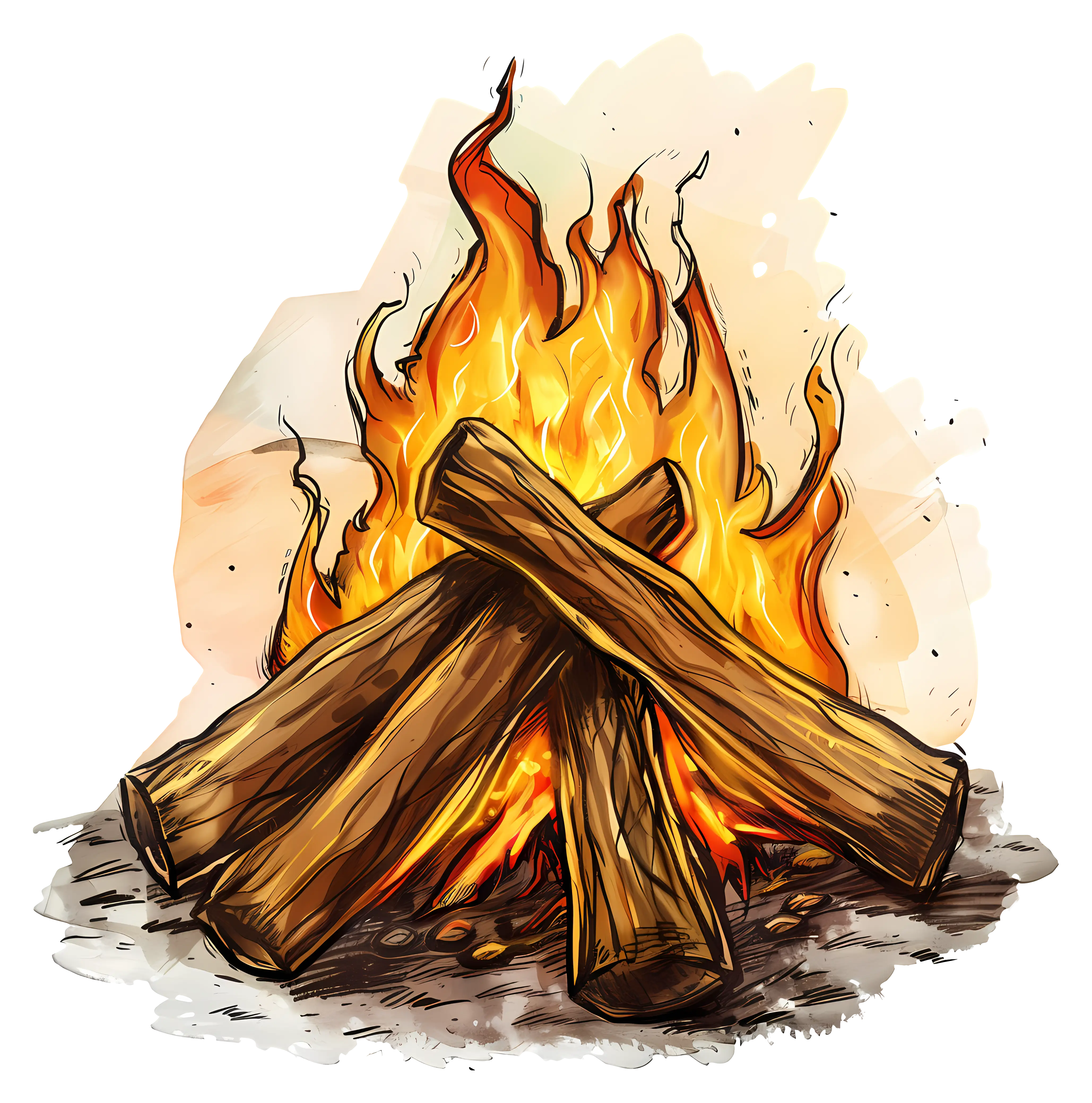 Burning Campfire Illustration with Logs
