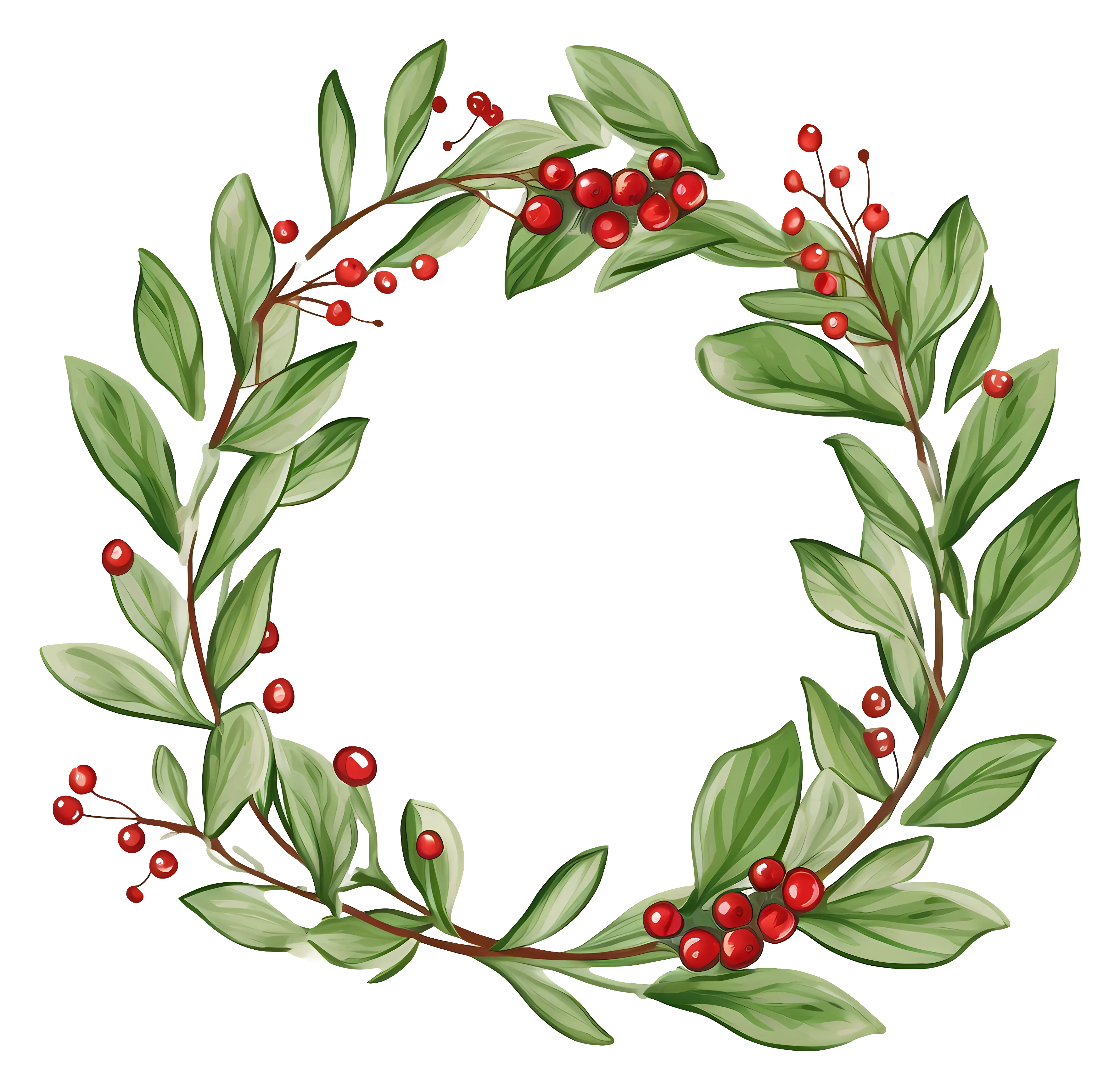 Festive Green Wreath with Red Berries