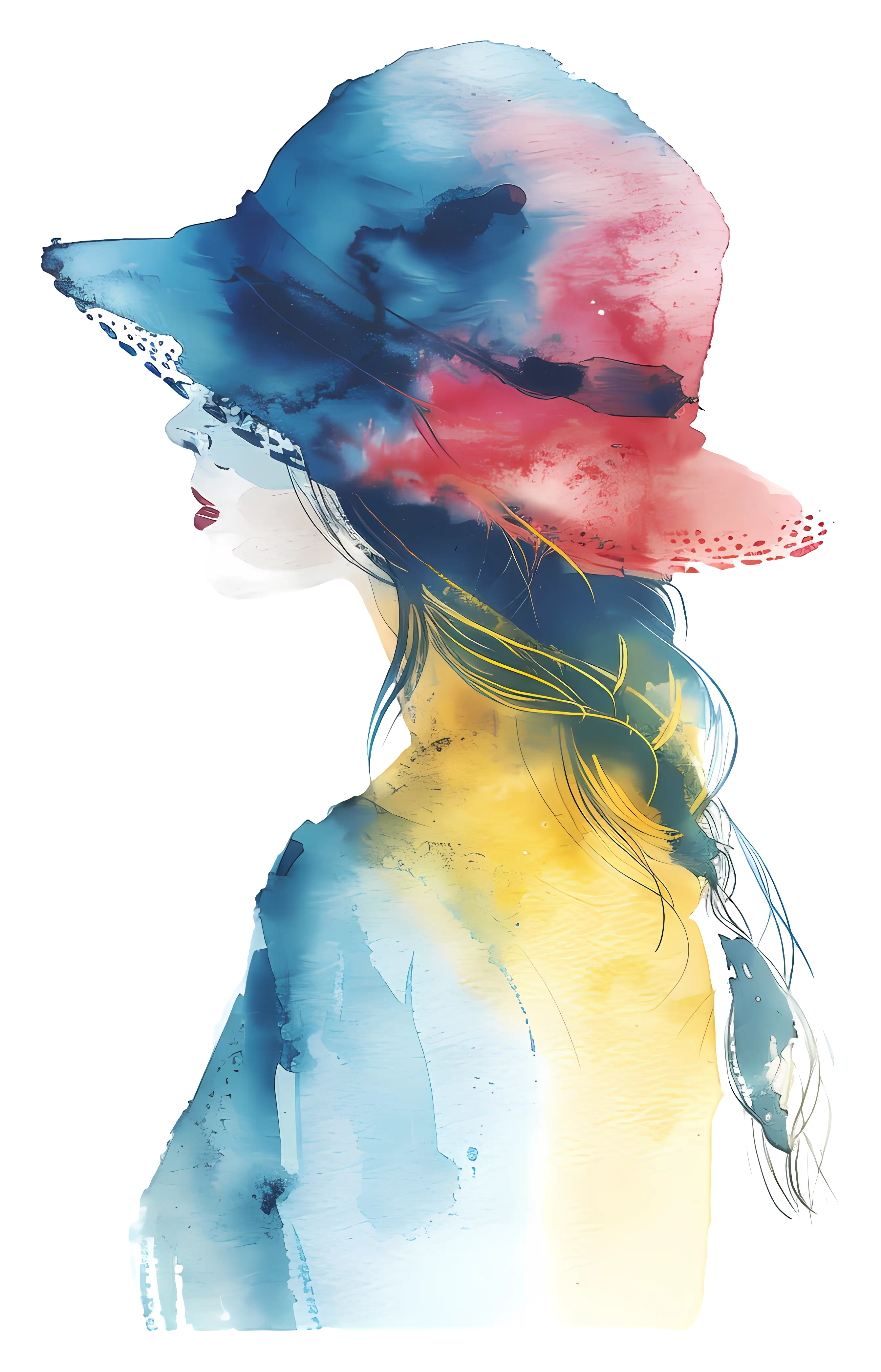 Watercolor Woman in Hat