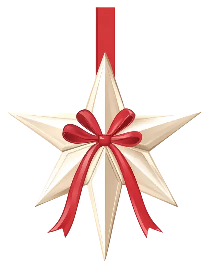 Golden Star Ornament with Red Ribbon