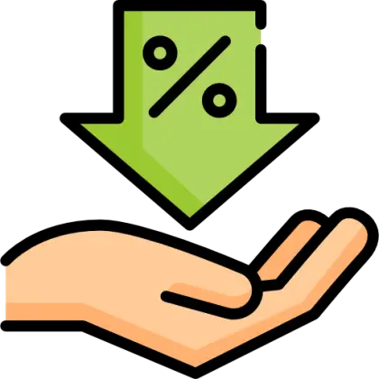 Hand Holding Downward Percentage Arrow Symbol