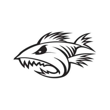 Angry Fish Illustration in Black and White