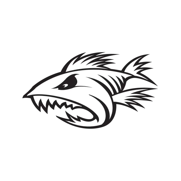 Angry Fish Illustration in Black and White