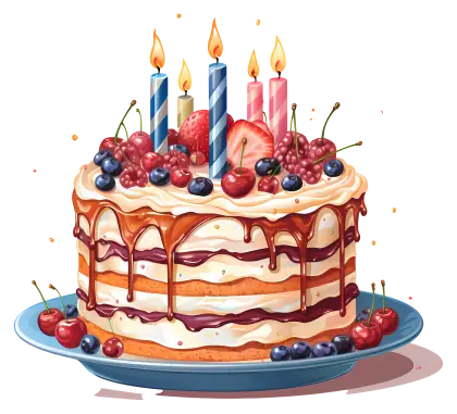 Layered Birthday Cake with Berries and Candles