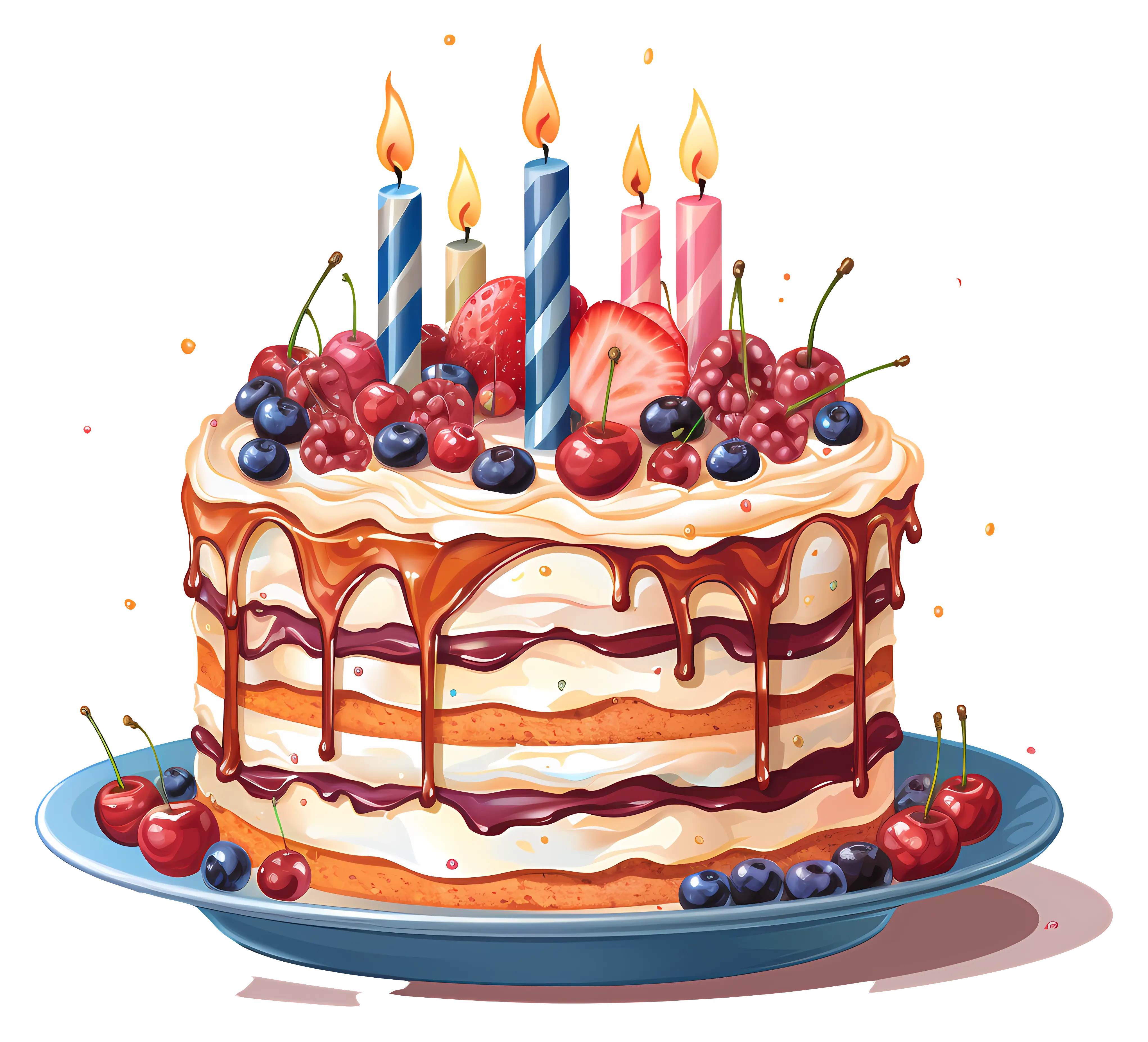 Layered Birthday Cake with Berries and Candles