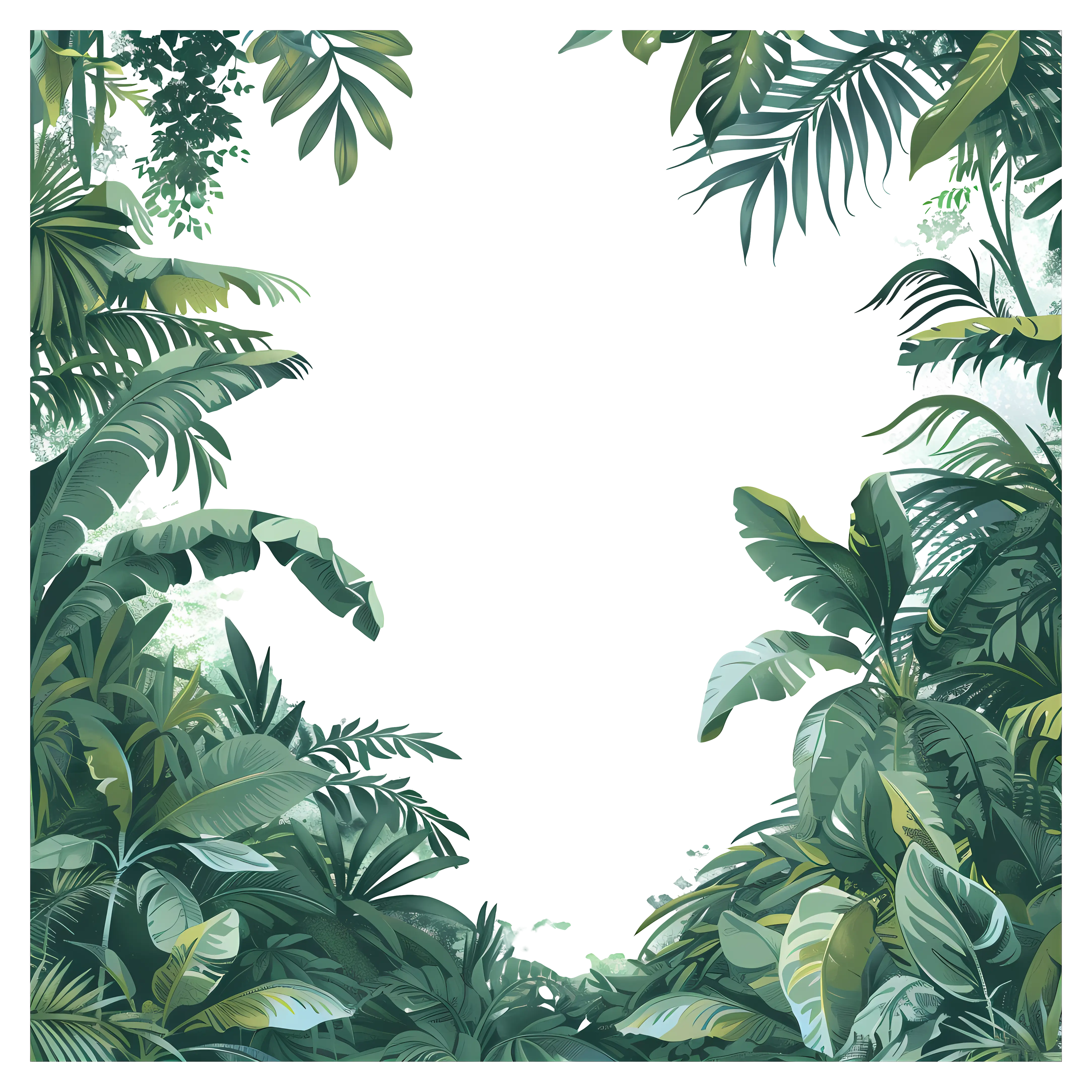 Tropical Jungle Frame with Green Foliage