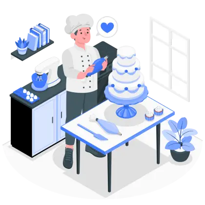 Chef Decorating Cake in Kitchen