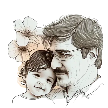 Father and Child with Floral Elements