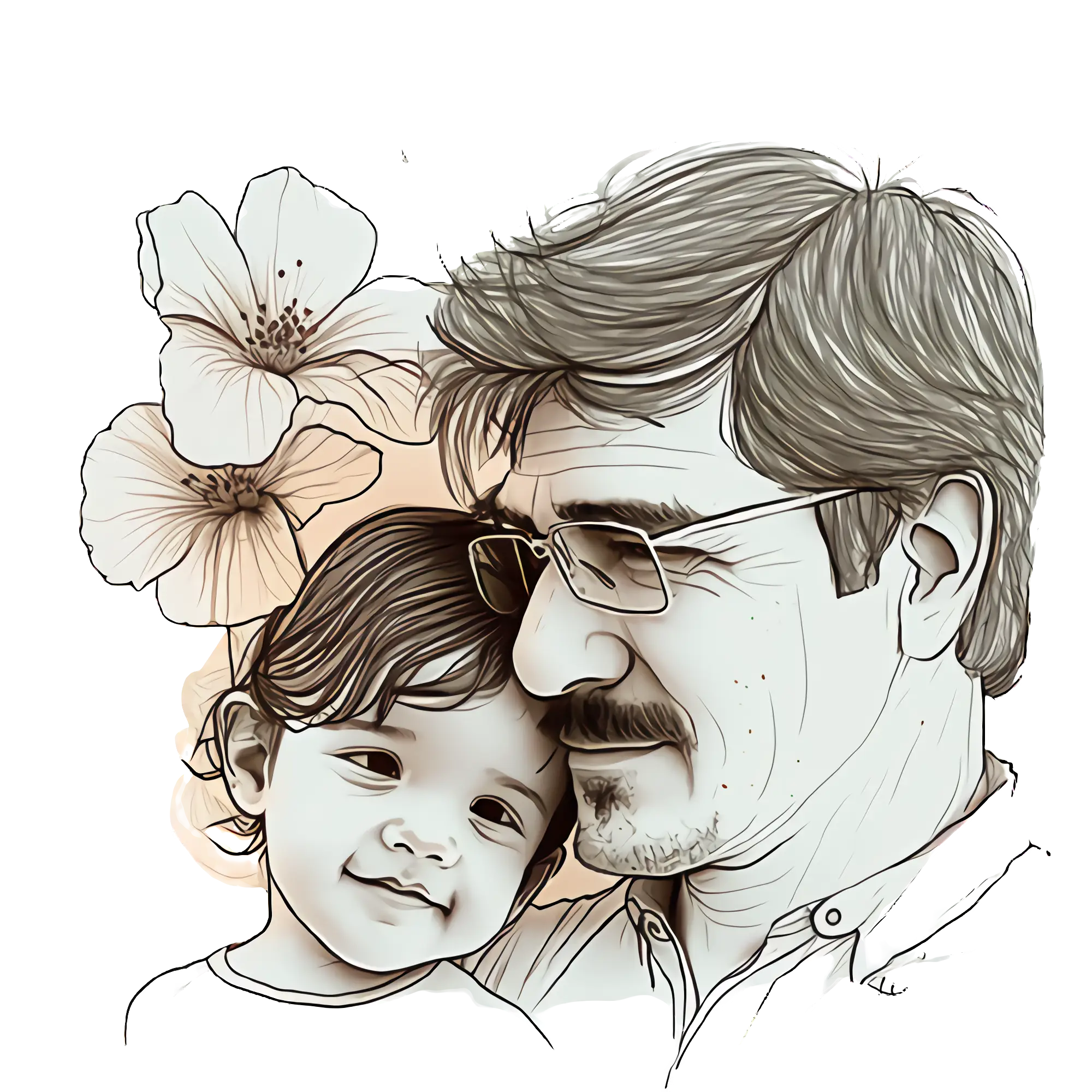 Father and Child with Floral Elements
